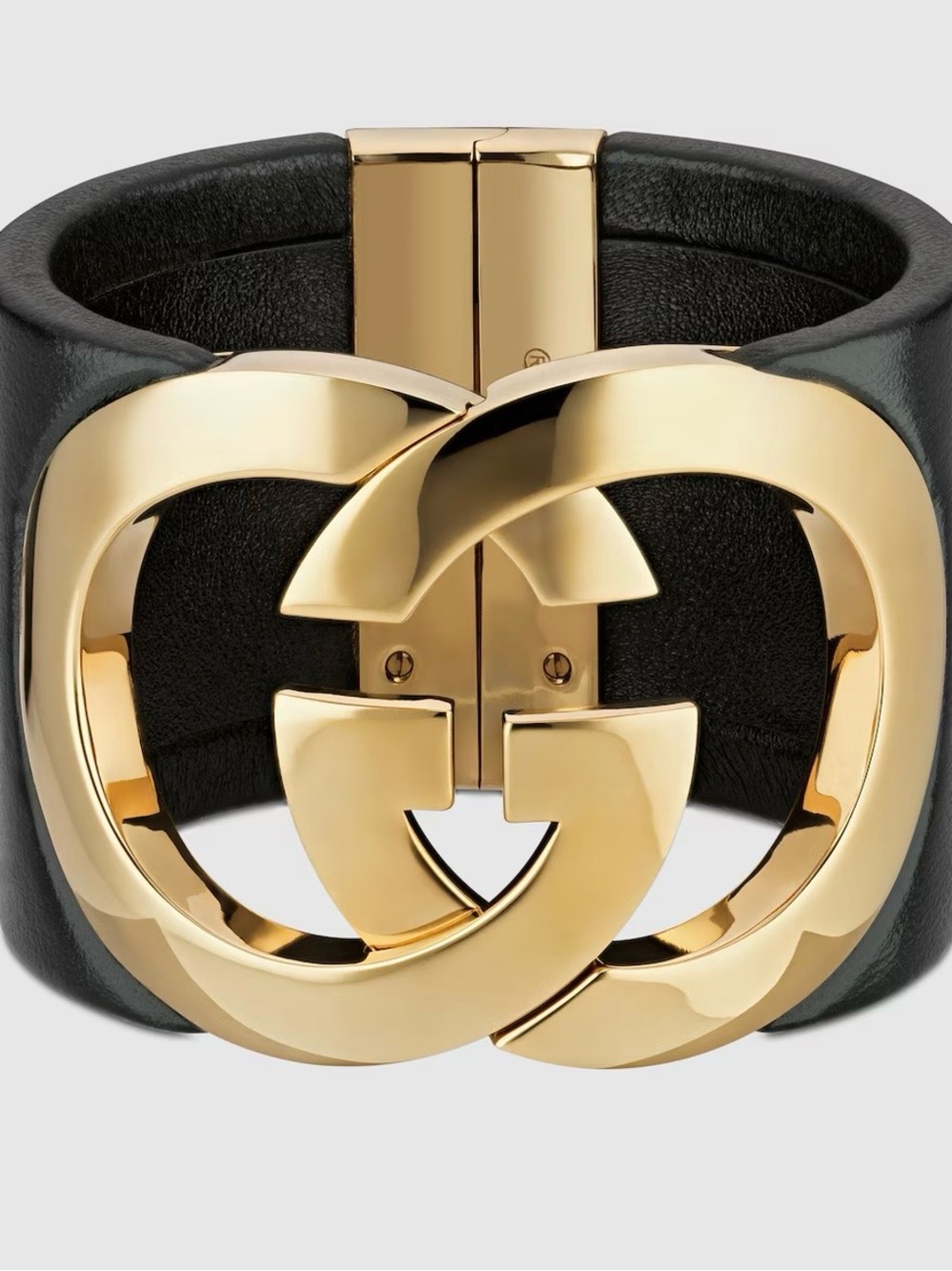 Gucci Black Leather Cuff with Gold Interlocking G